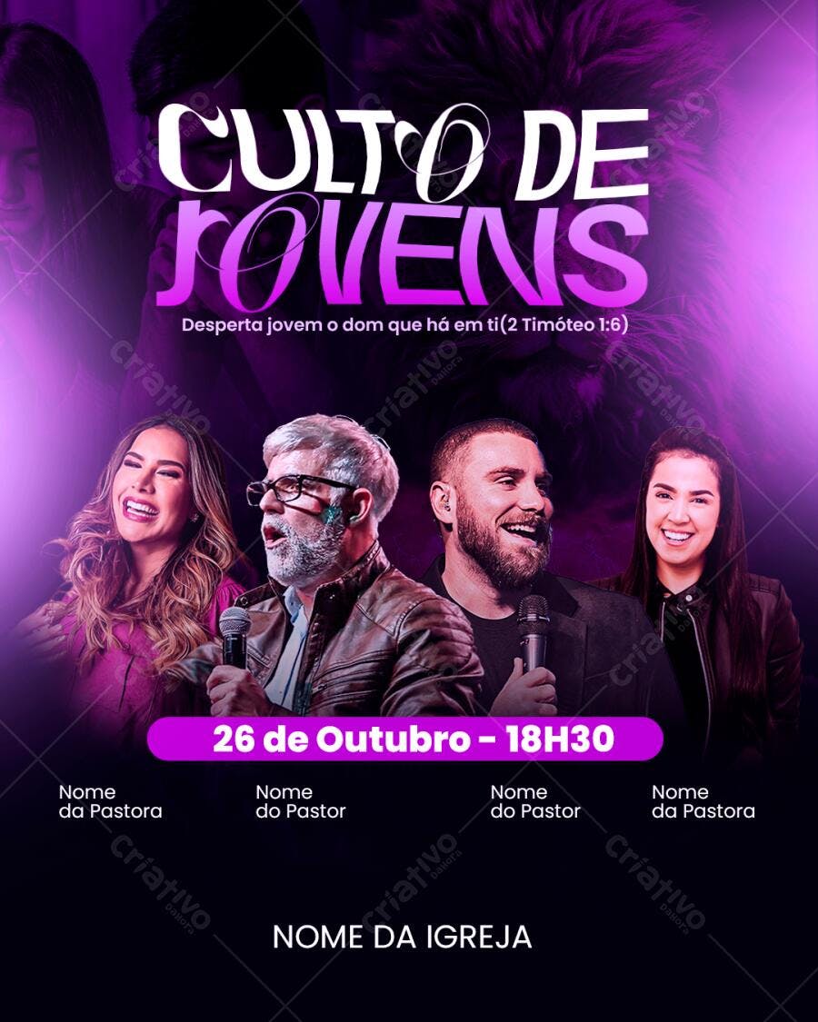 Flyer para Culto de Jovens 26 de Outubro PSD Editável