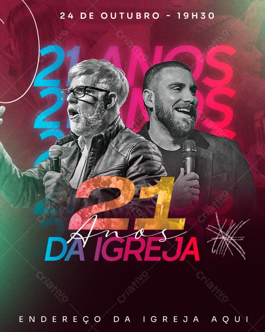 Flyer para Aniversário de 21 Anos da Igreja PSD Editável