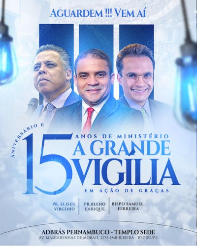 CULTO DE GRANDE VIGILIA 2025 AVIVAMENTO AZUL FLYER DE CULTO EVANGELICO CHURCH