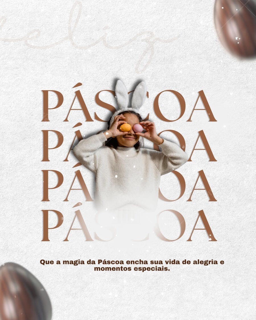 Post Instagram Páscoa infantil com coelhinha e ovos Editável no Canva