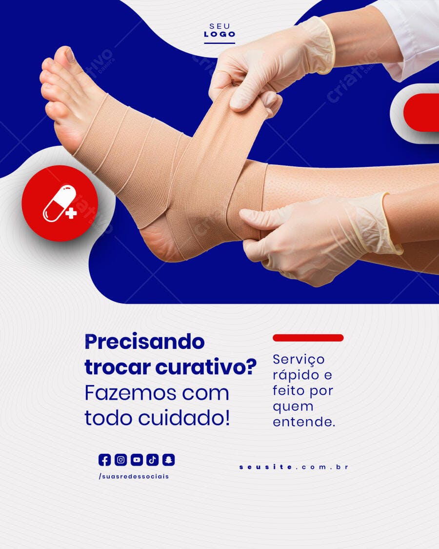 Post para Redes Sociais - Troca de Curativo PSD Editável