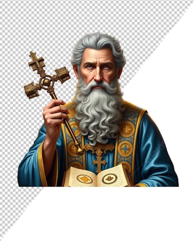 SÃO PEDRO COM CHAVE DO CÉU E A BÍBLIA