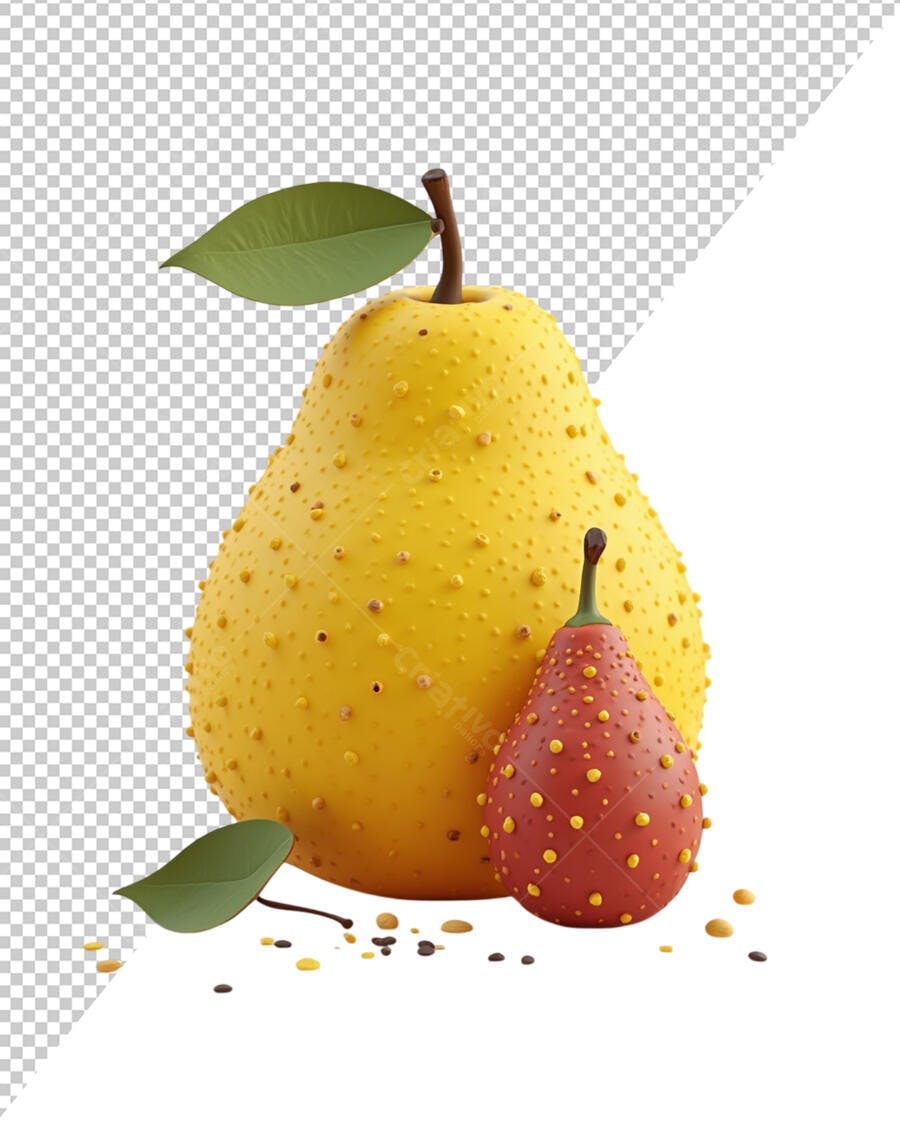 Ilustração de Pêras Amarela e Vermelha PSD Editável