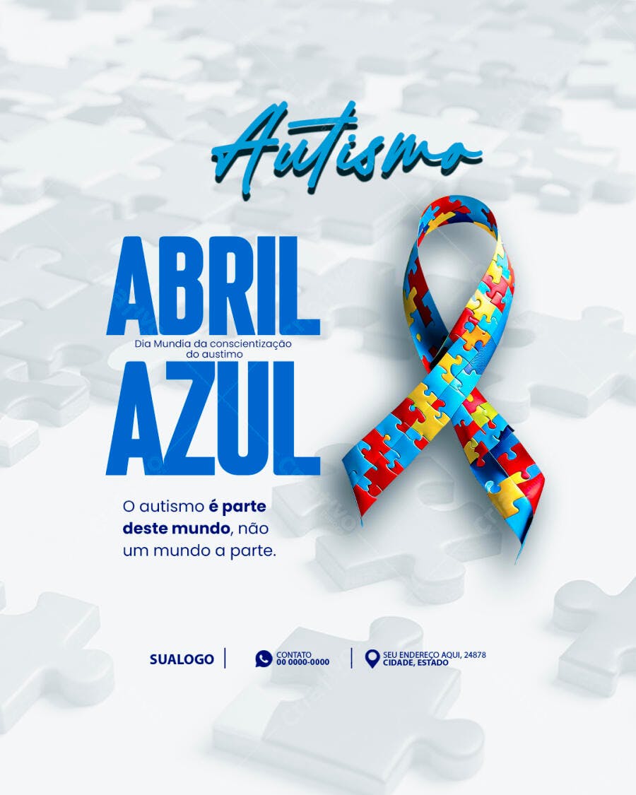Flyer Abril Azul Conscientização Autismo PSD Editável