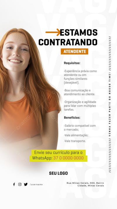 PSD EDITÁVEL - VAGAS DE EMPREGO - CONTRATA-SE - ATENDENTE 03-25