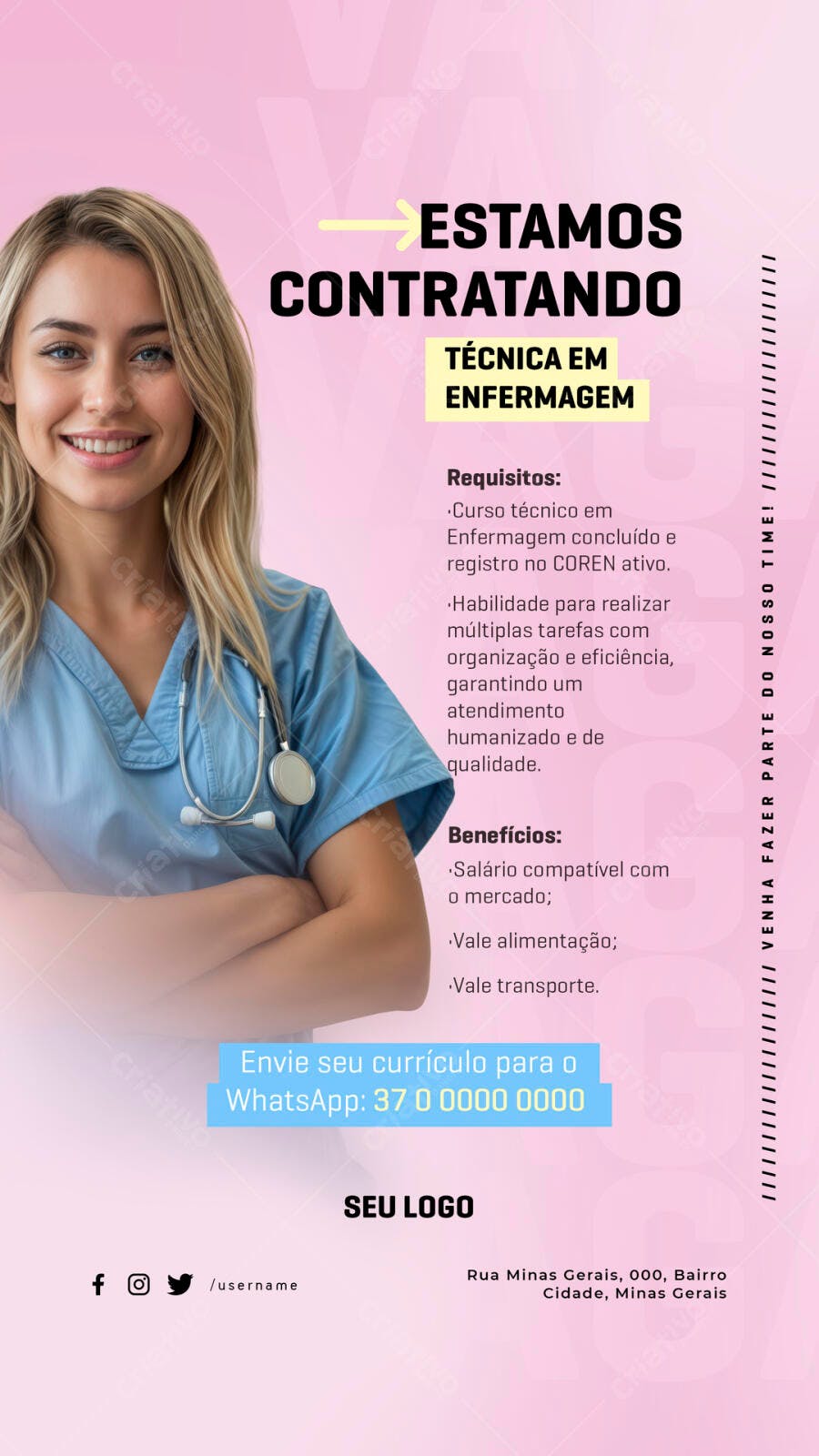Flyer Vagas de Emprego Enfermagem PSD Editável