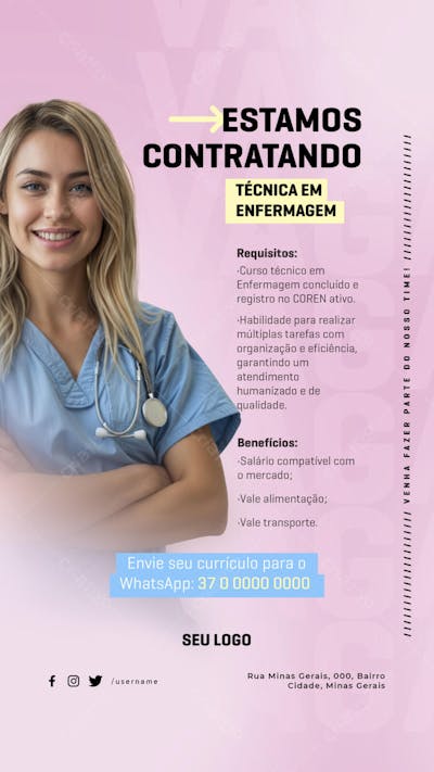 PSD EDITÁVEL - VAGAS DE EMPREGO - CONTRATA-SE - TÉCNICA EM ENFERMAGEM 03-25