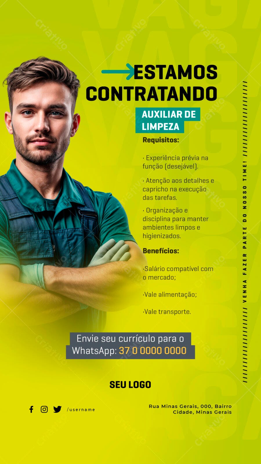 Flyer Vaga Auxiliar de Limpeza PSD Editável