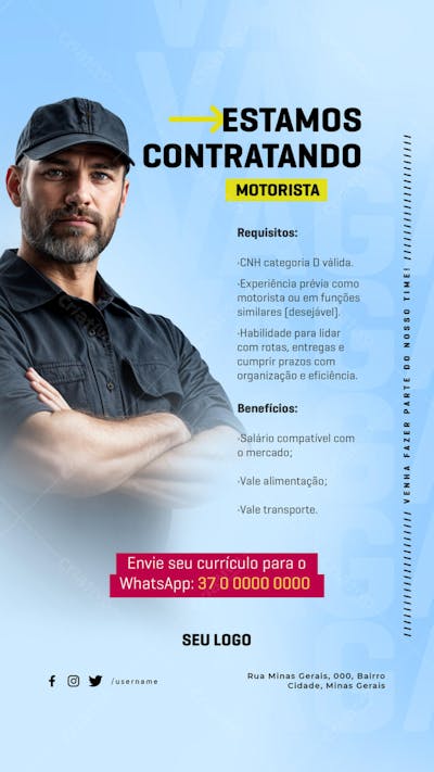 PSD EDITÁVEL - VAGAS DE EMPREGO - CONTRATA-SE - MOTORISTA 03-25