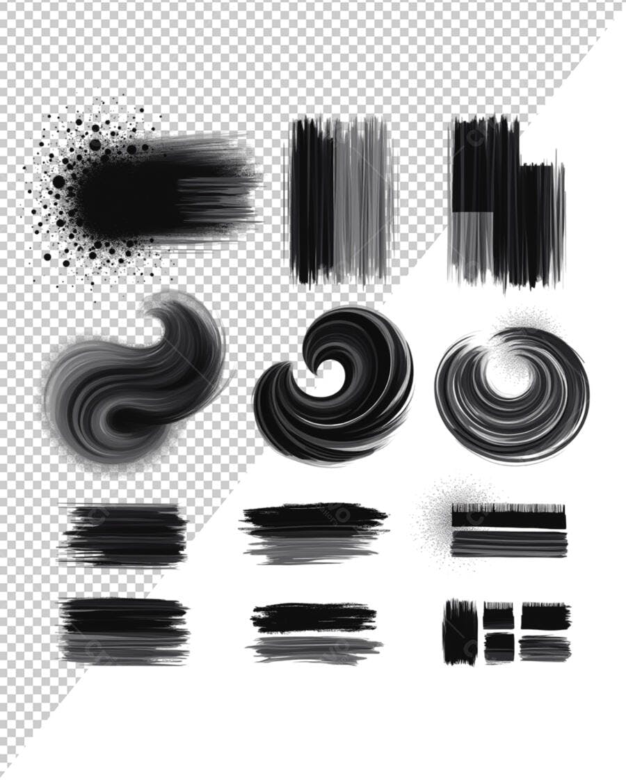 Kit de Pinceladas Abstrato em Preto e Branco PSD Editável