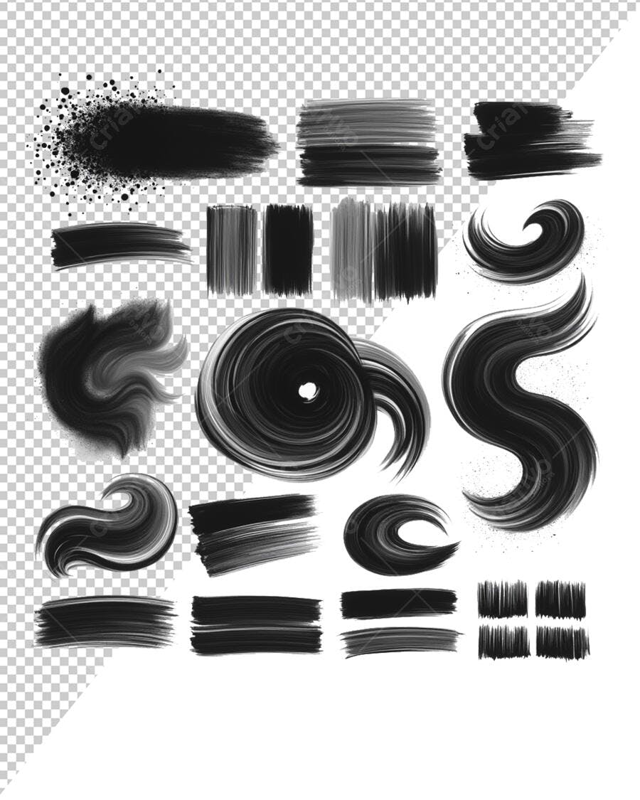 Kit de Pinceladas Abstrato Preto PSD Editável