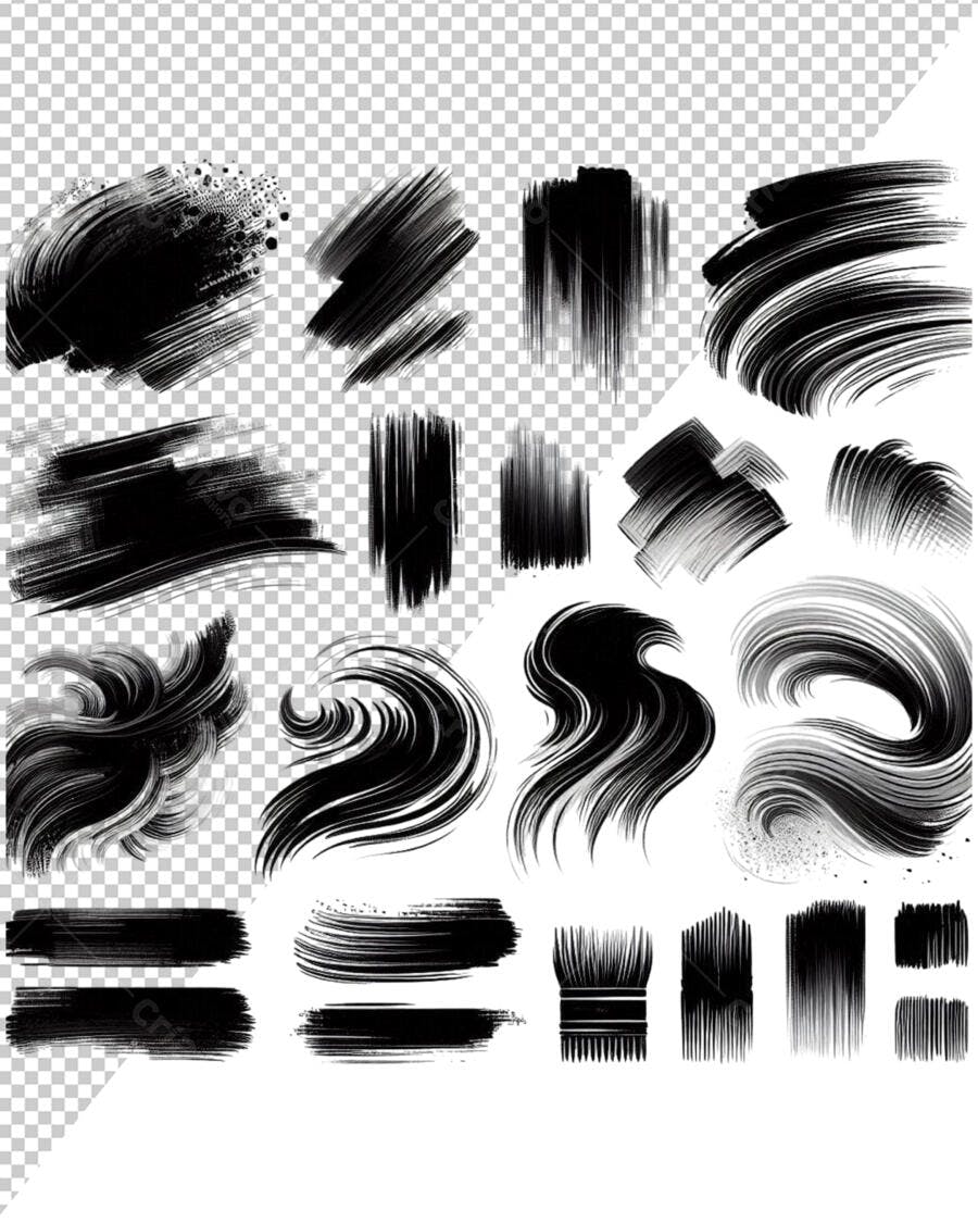 Kit de Pinceladas Abstrato em Preto e Branco PSD Editável