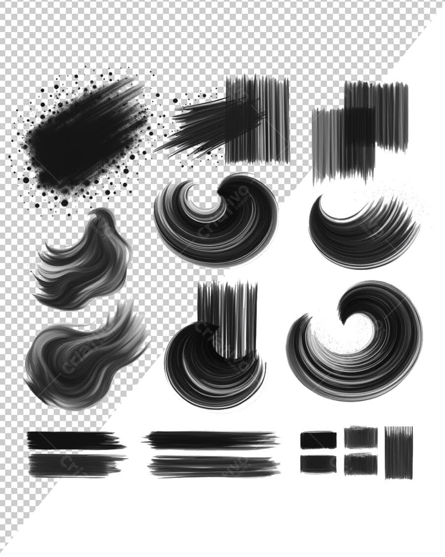 Kit de Pinceladas Abstrato em Preto e Branco PSD Editável