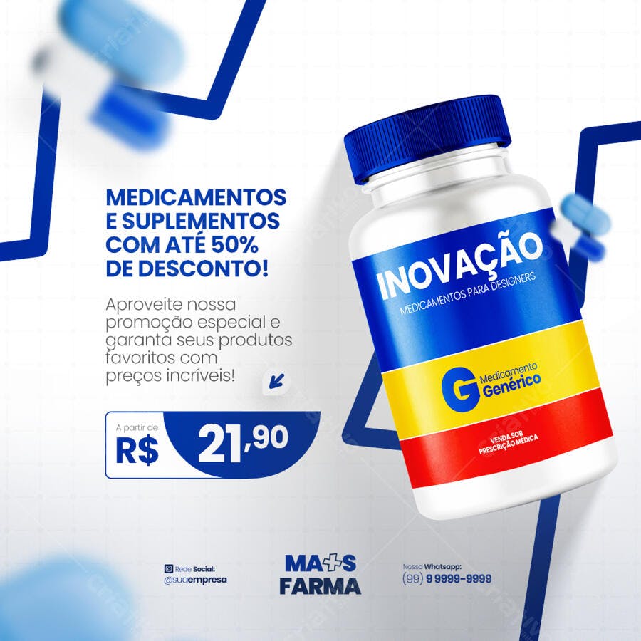 Flyer de Farmácia com Promoção de Medicamentos PSD Editável