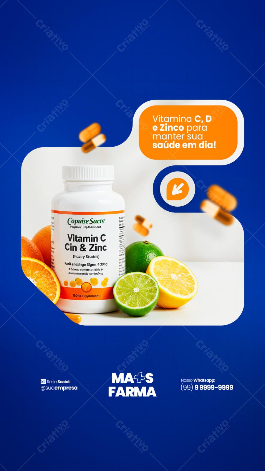 Post de Instagram Vitaminas C, D e Zinco PSD Editável