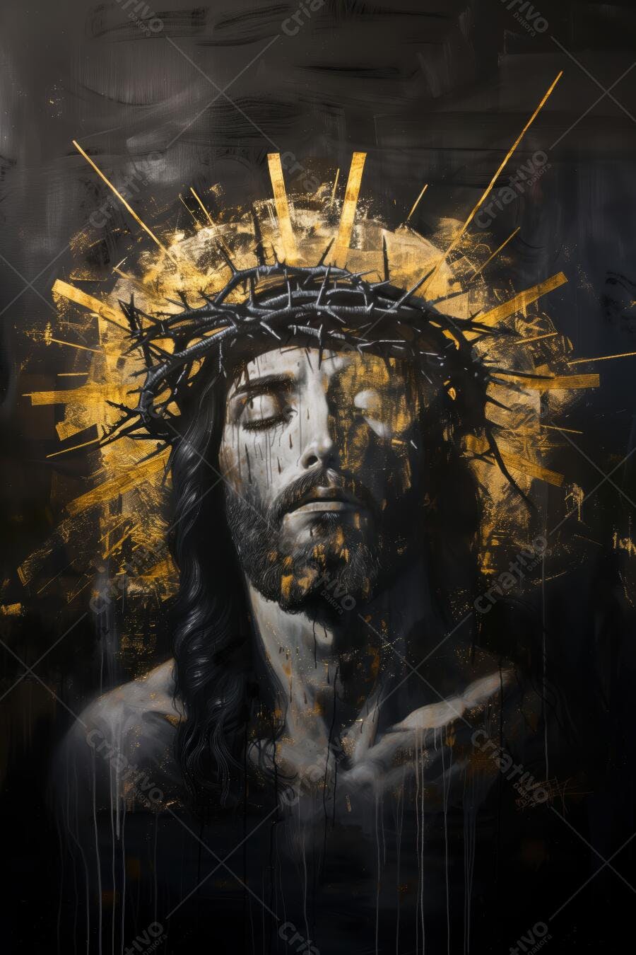 Jesus Cristo Coroa de Espinhos Dourada