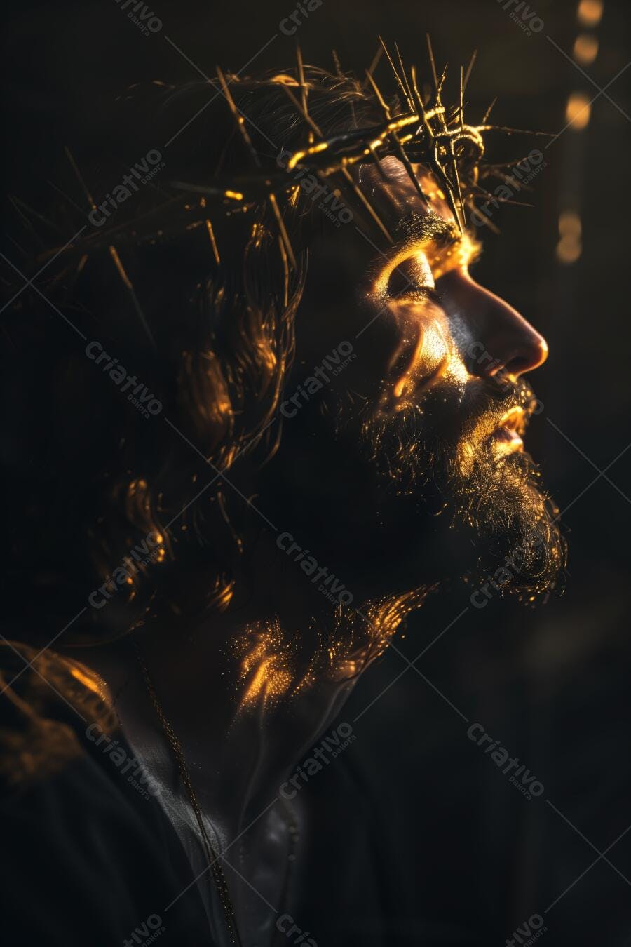 Jesus Cristo coroa de espinhos iluminação dourada