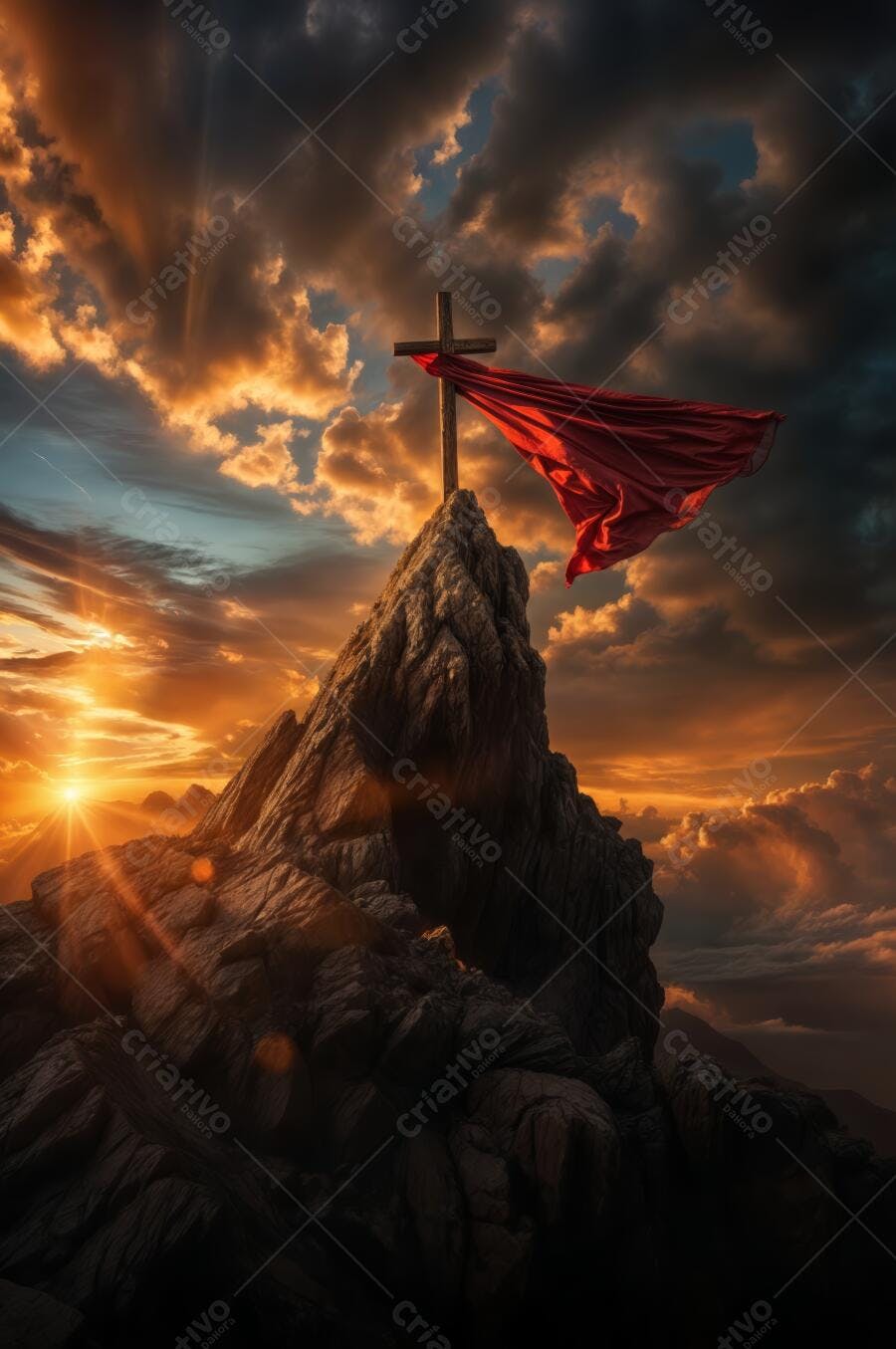 Cruz em Montanha ao Pôr do Sol