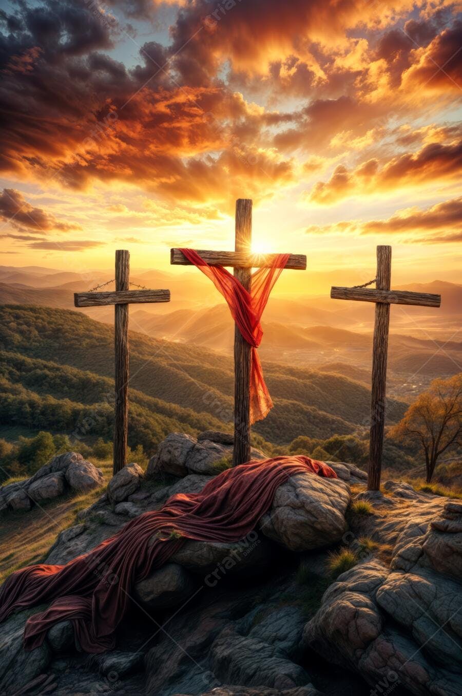 Três Cruzes ao Pôr do Sol