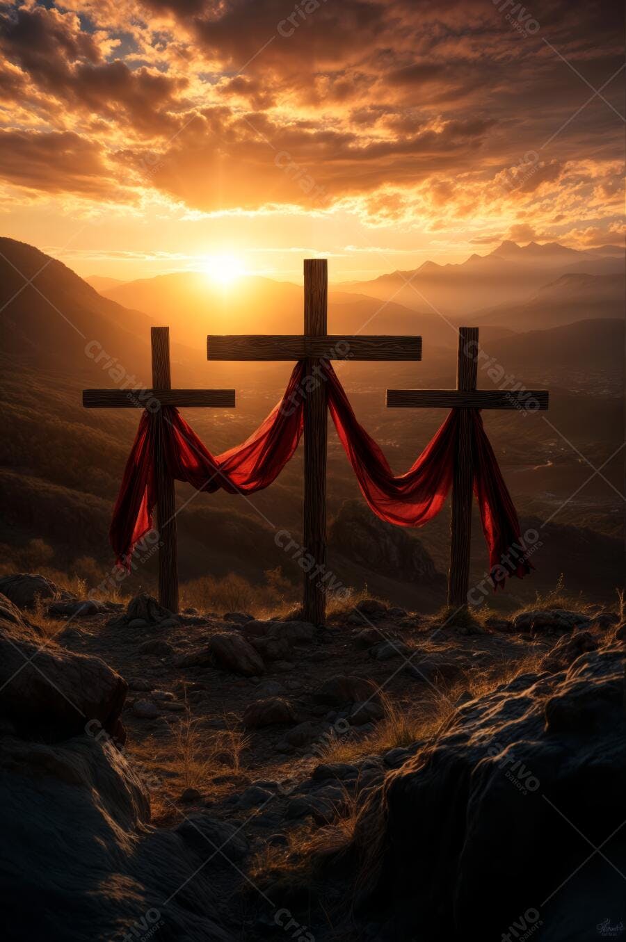 Três cruzes ao pôr do sol