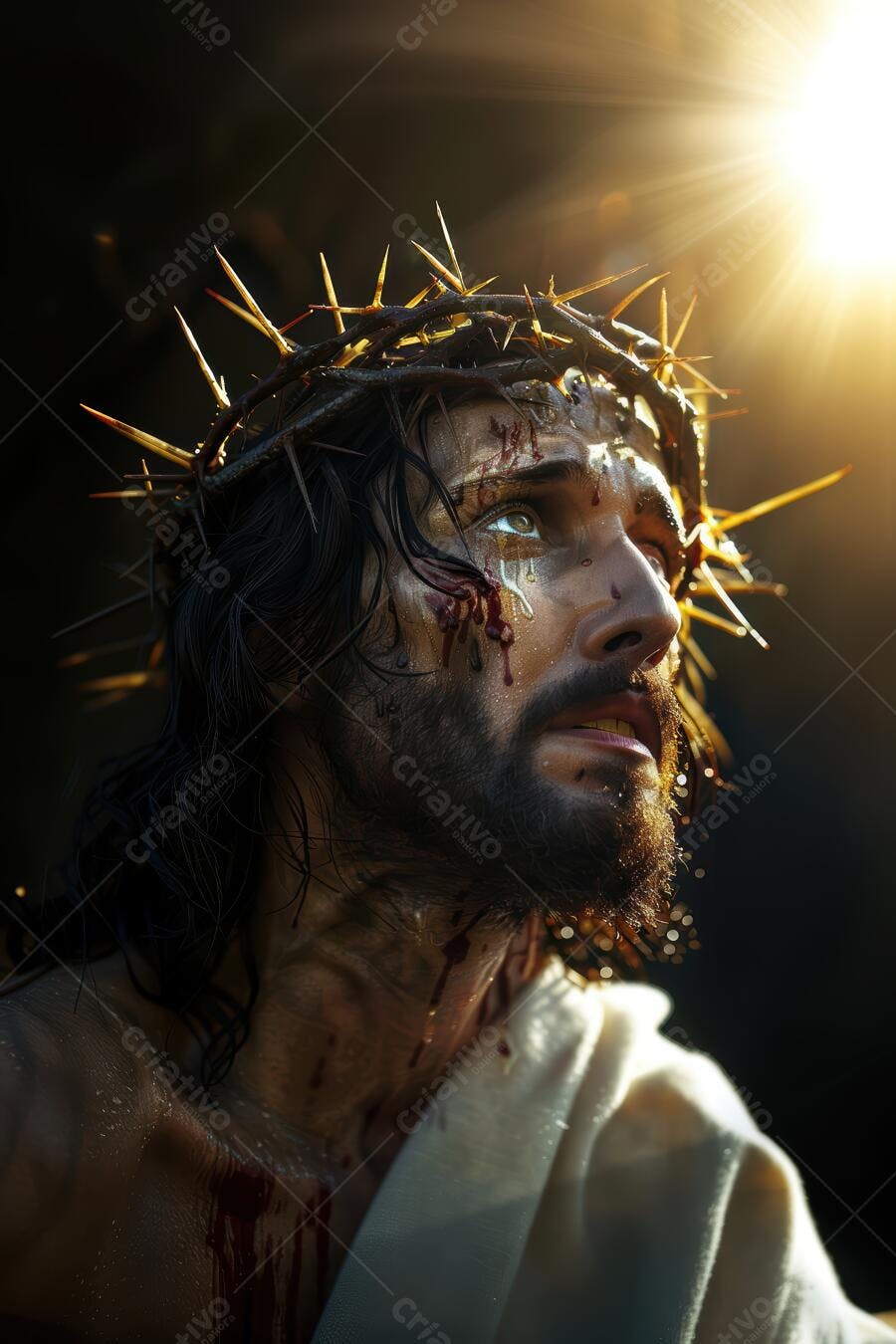 Jesus Cristo com coroa de espinhos sofrendo