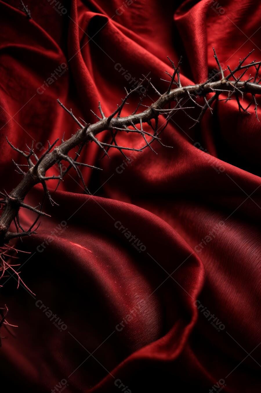 Coroa de Espinhos sobre tecido vermelho