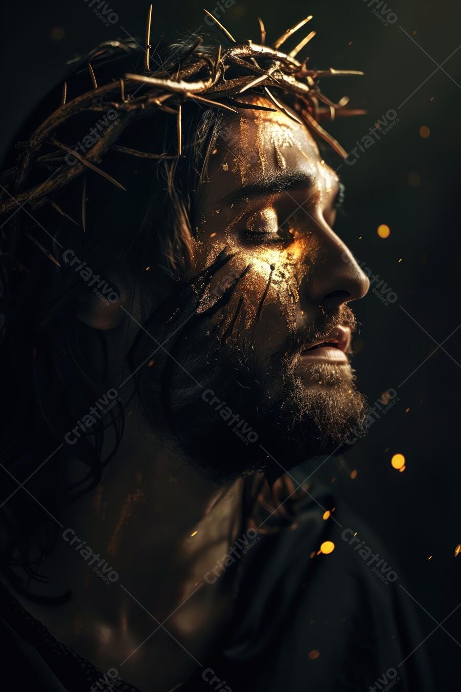Homem com coroa de espinhos dourado