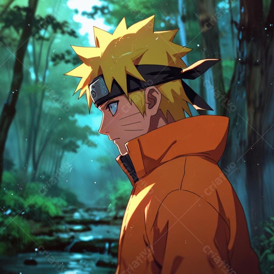 Naruto em floresta sombria