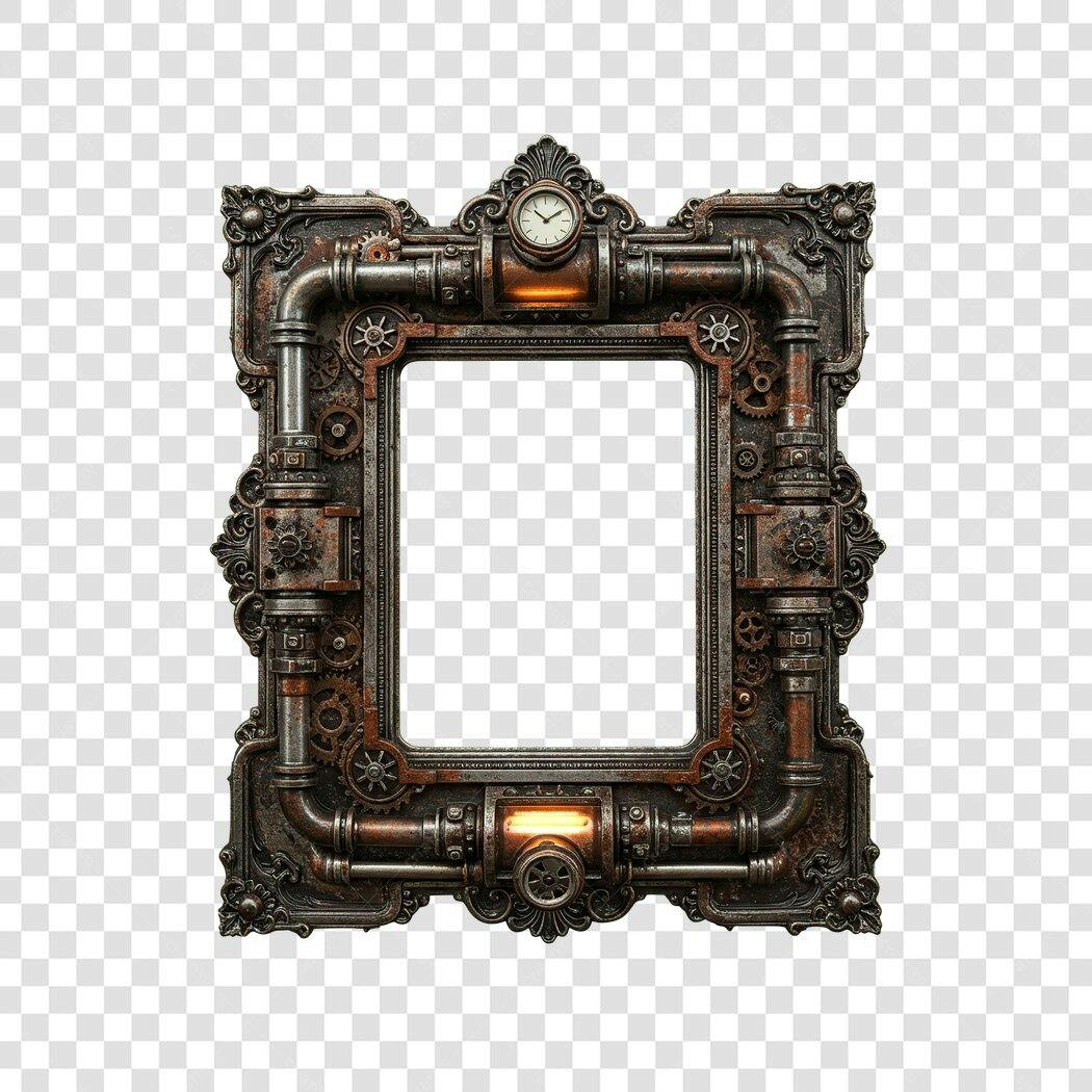 Moldura PNG com fundo transparente estilo steampunk