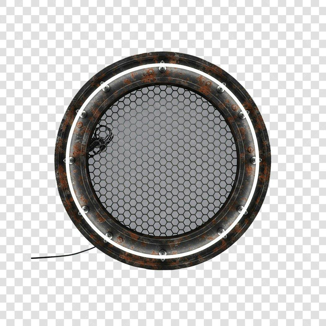 Mockup Moldura Circular Metálica Oxidada PNG com fundo transparente