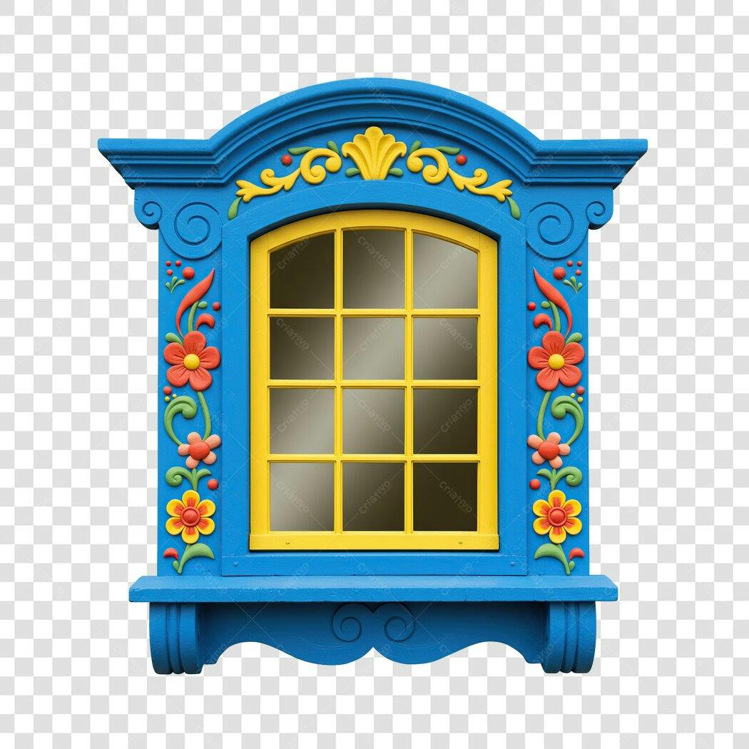 Elemento decorativo Janela azul amarela PNG com fundo transparente