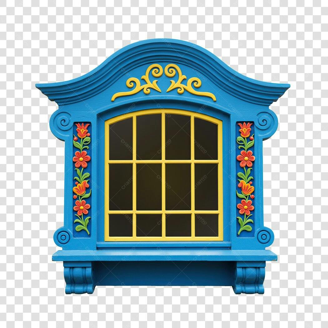 Mockup Janela Azul Amarela PNG com fundo transparente