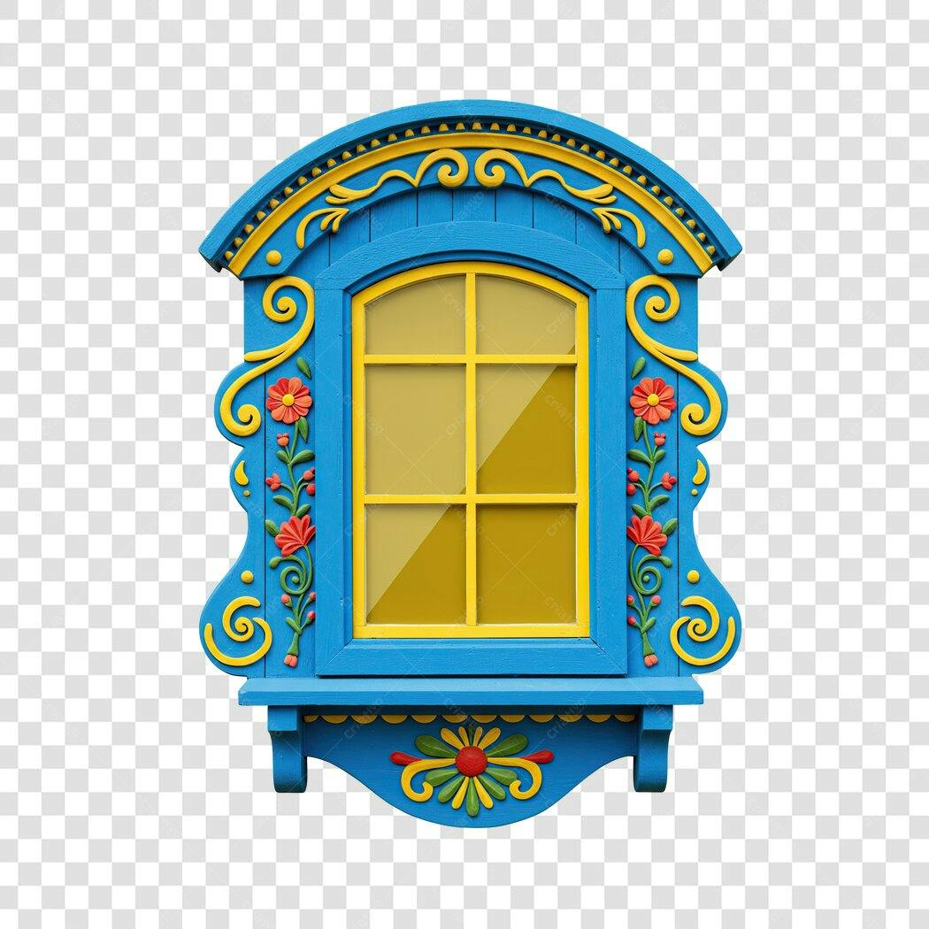 Elemento decorativo Janela Azul e Amarela PNG com fundo transparente