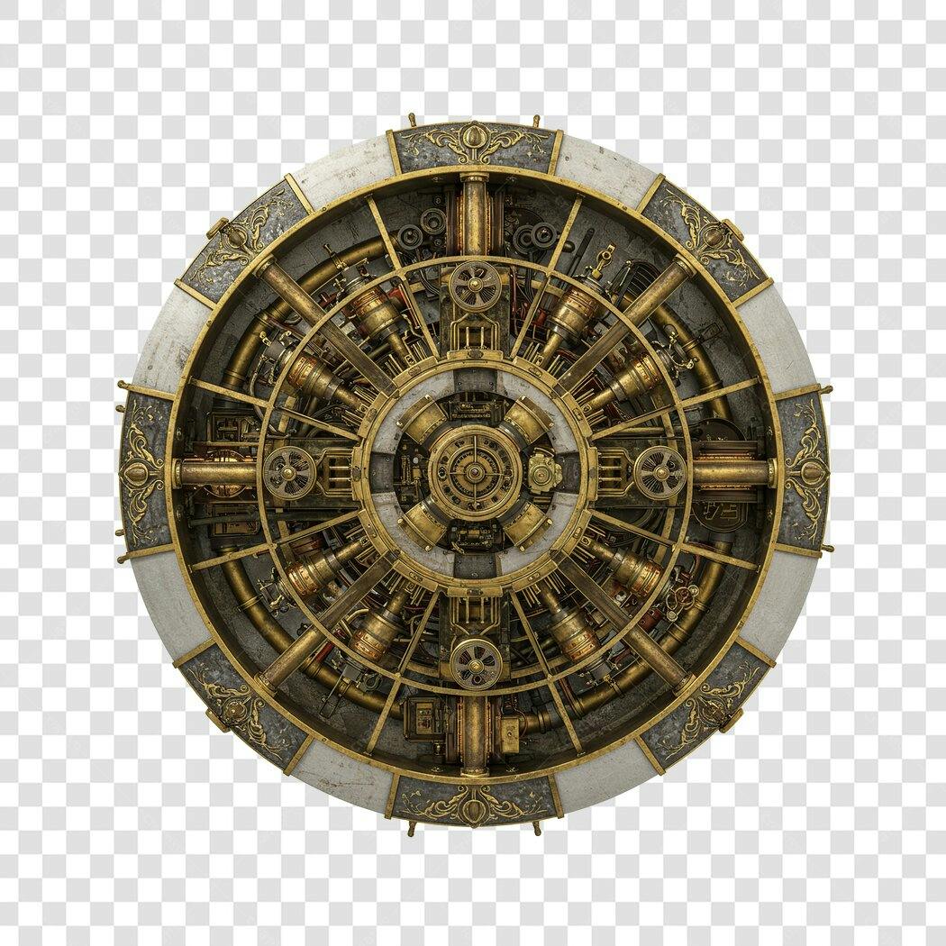 PNG Logo Steampunk dourado e bronze com fundo transparente
