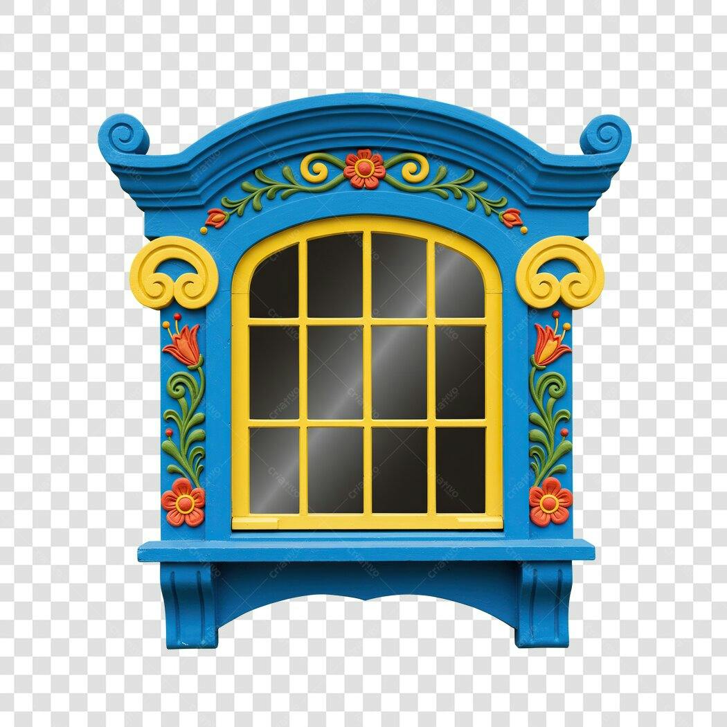 Banner janela azul amarela PNG com fundo transparente