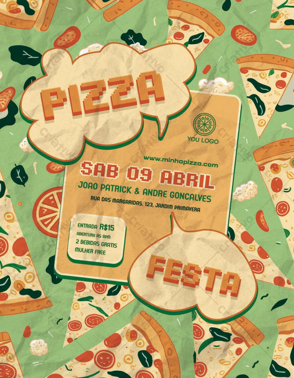 Flyer Festa da Pizza Party cartaz de pizzaria
