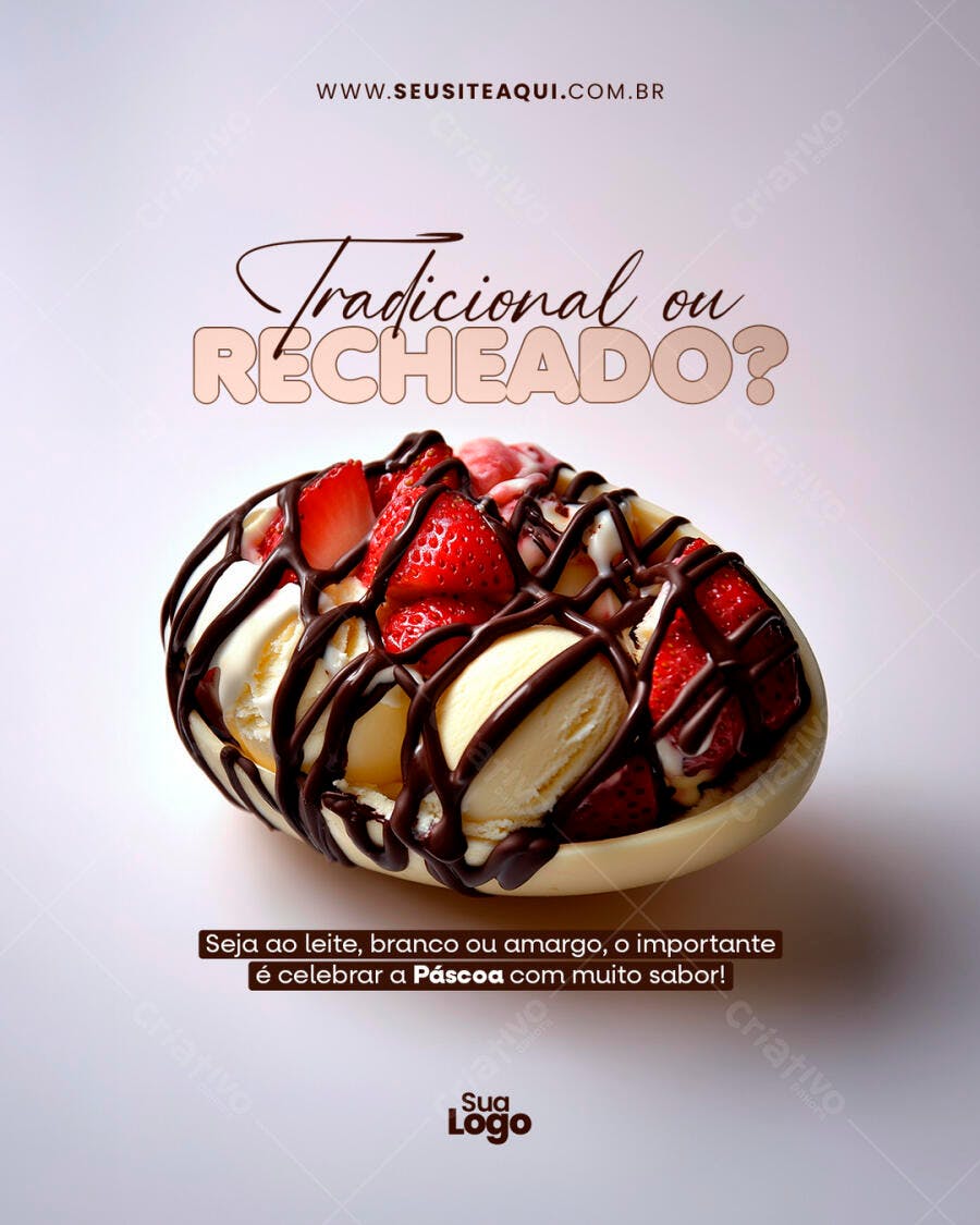 Flyer Páscoa com Sorvete e Morango PSD Editável
