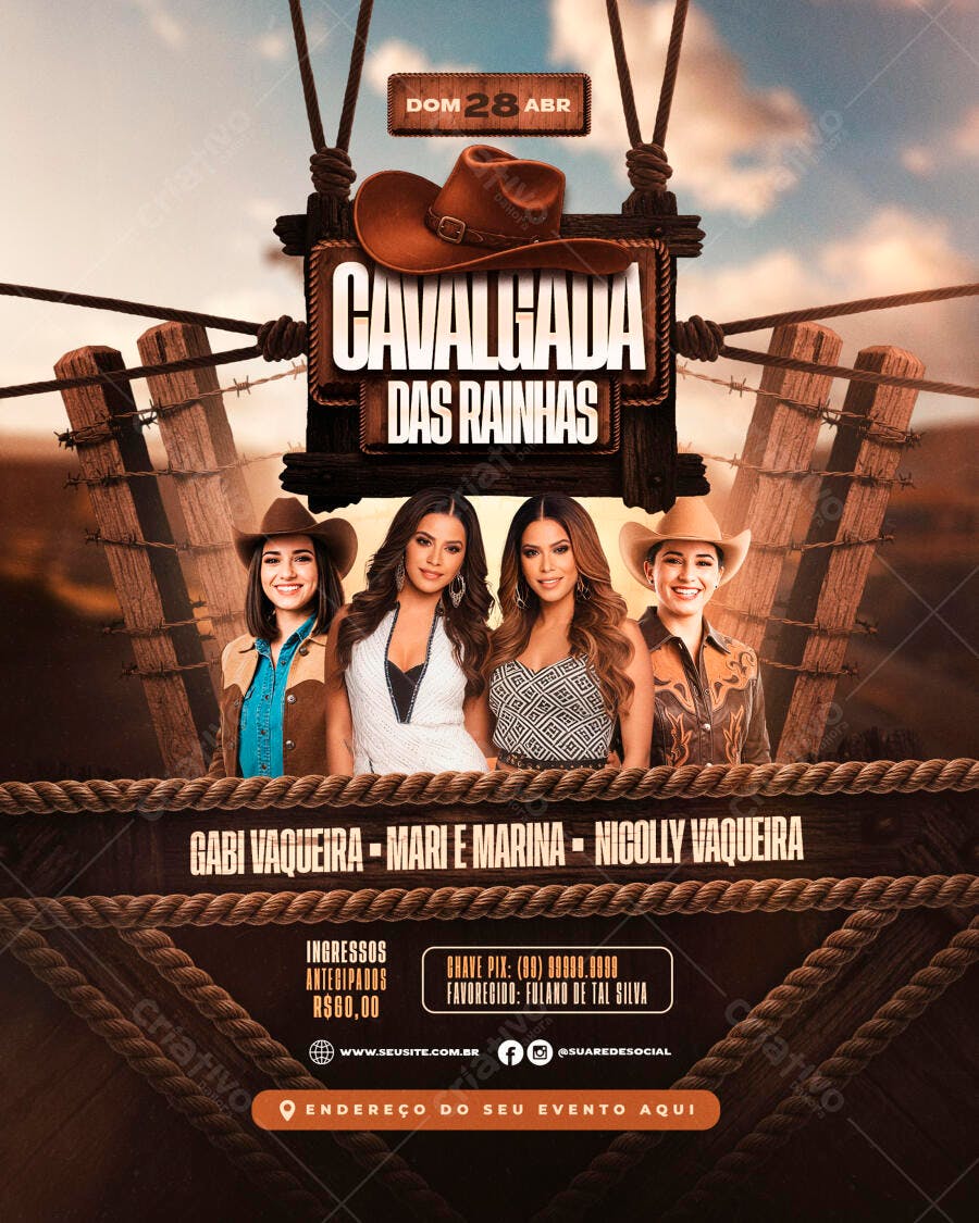 Flyer Cavalgada das Rainhas 28 de Abril PSD Editável