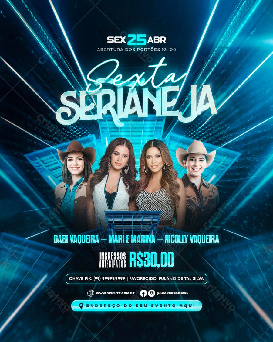 Flyer para Festa Sertaneja 25 de Abril PSD Editável