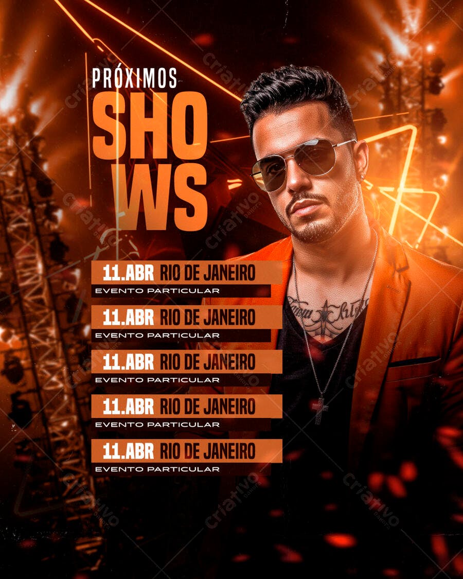 Flyer para Shows em Rio de Janeiro 11 de Abril PSD Editável
