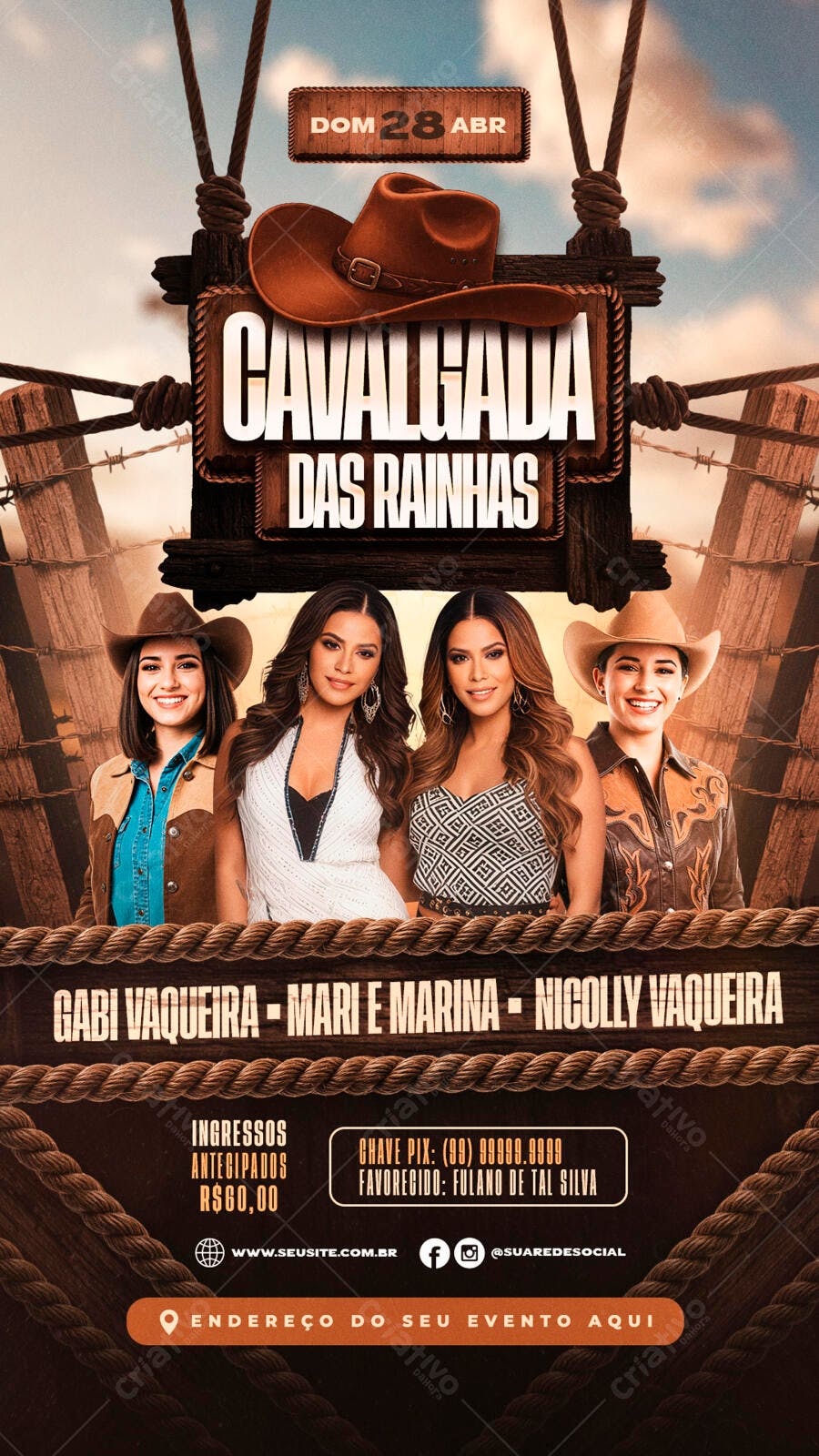 Flyer Cavalgada das Rainhas 28 de Abril PSD Editável