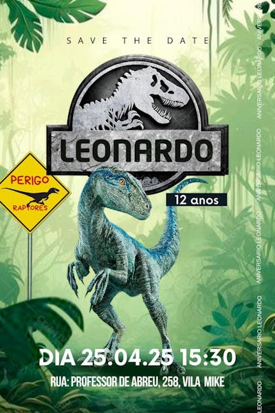 Convite Infantil Jurassic World Dinossauro Editável no Canva