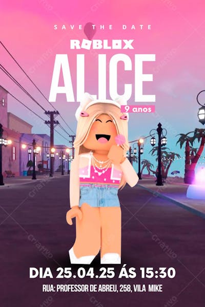 Convite Infantil do Jogo Roblox Editável no Canva