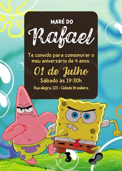 convite infantil canva bob esponja