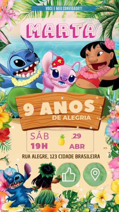 CONVITE DE ANIVERSÁRIO INFANTIL stitch