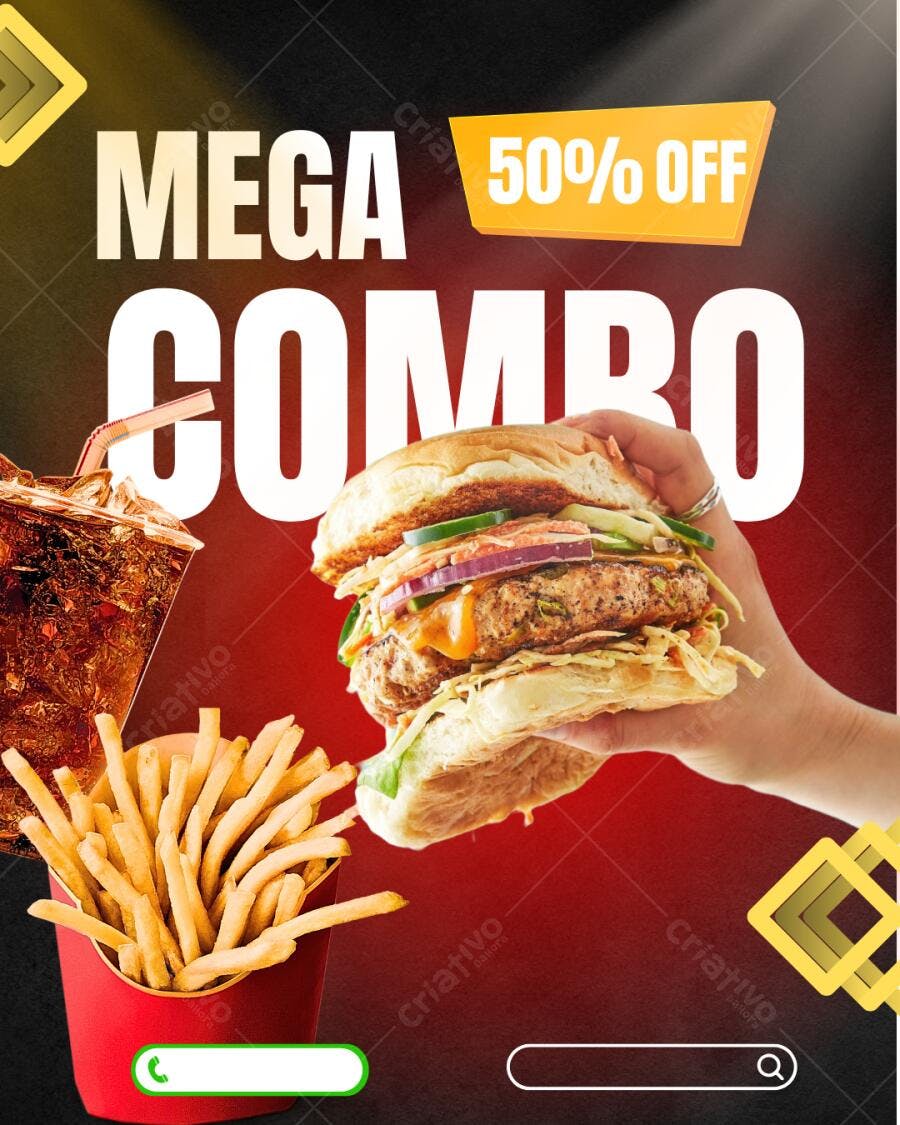 Post Instagram Promoção Mega Combo Vermelho e Dourado Editável no Canva