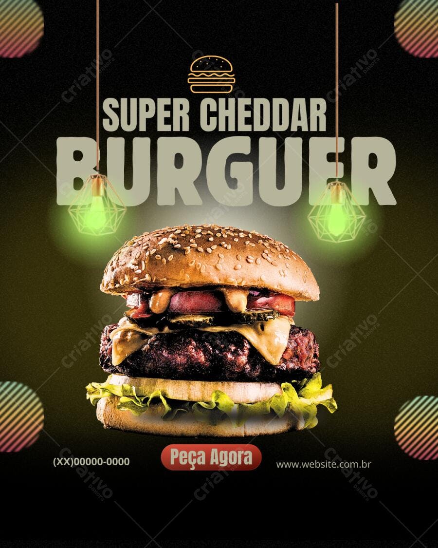 Template de Cardápio Super Cheddar Burguer Verde e Dourado Editável no Canva