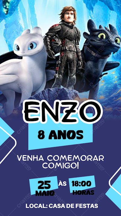 convite de aniversário infantil como treinar meu dragão