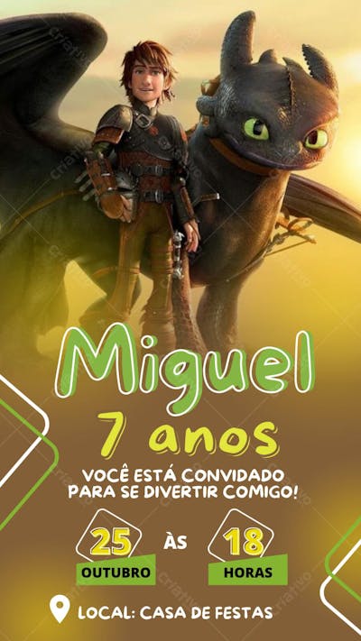 convite infantil como treinar meu dragão amarelo