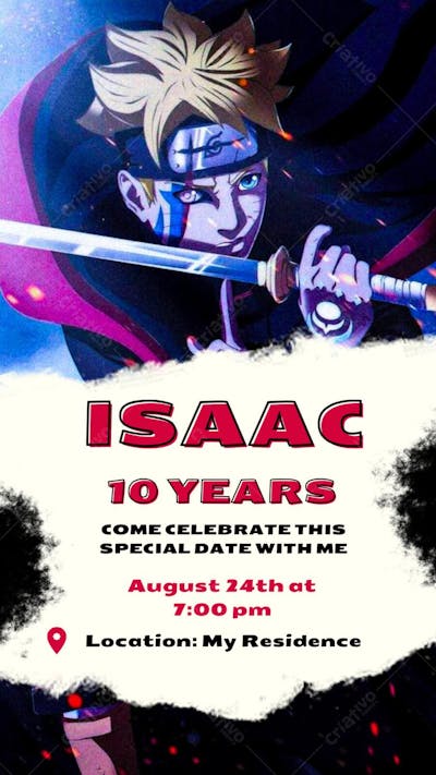 convite de aniversario infantil boruto naruto